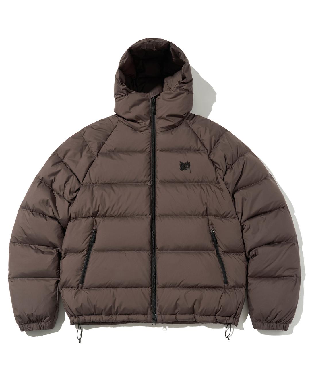 LIGHT DOWN HOODIE JUMPER - DARK BROWN