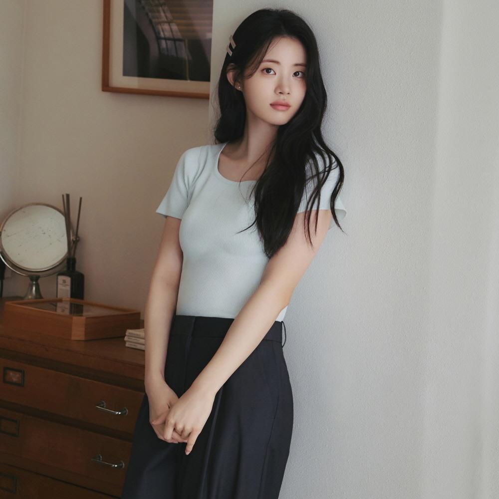 [신시아 착용] [6color] 골지 라운드넥 반팔 니트 MDKT075