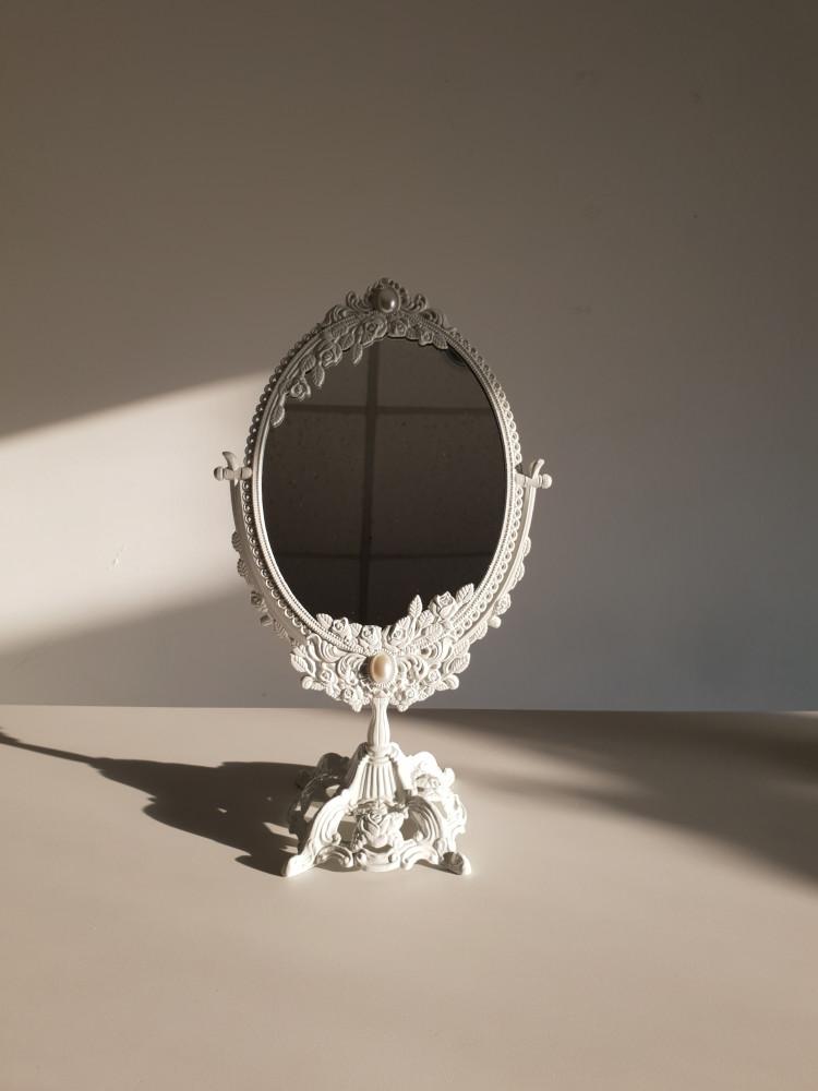 화이트 진주 엔틱 앤틱 탁상 거울 스탠드 빈티지 테이블 화장대 주얼리 인테리어