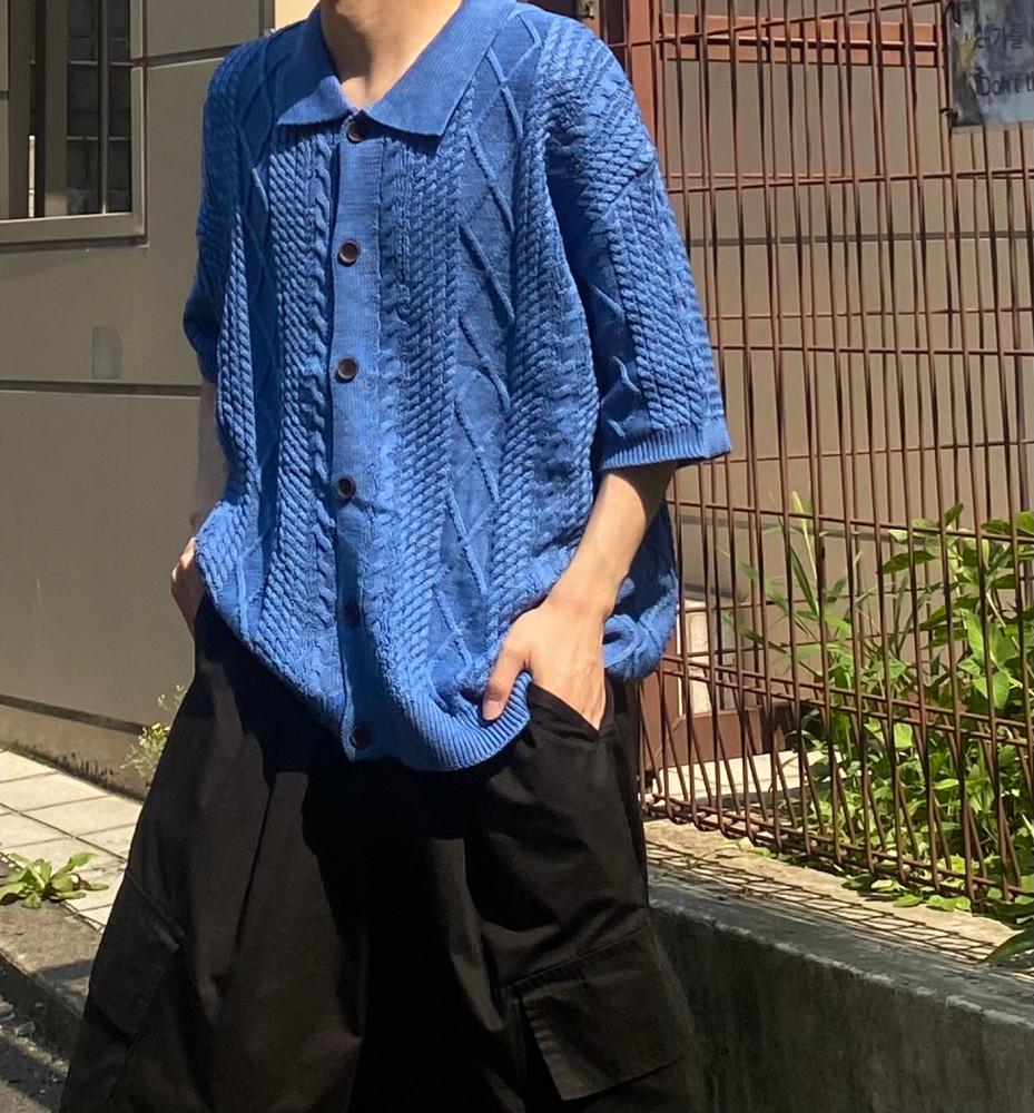 케이블카라반팔가디건 미니멀룩 여름니트 반팔집업 시밀러룩 빈티지코디