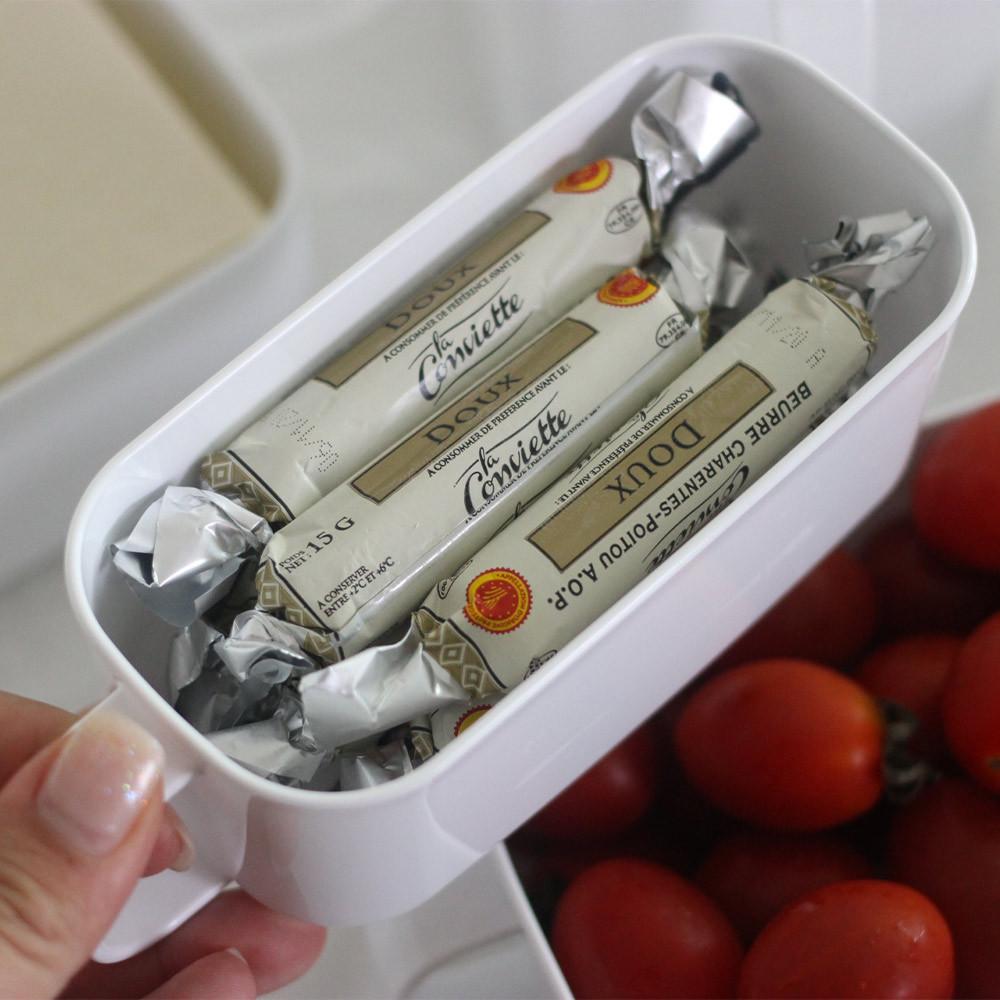 슬림한 화이트 핸디 캐니스터 된장 고추장 대파 버터소분 냉장고정리 밀폐용기통 400ml
