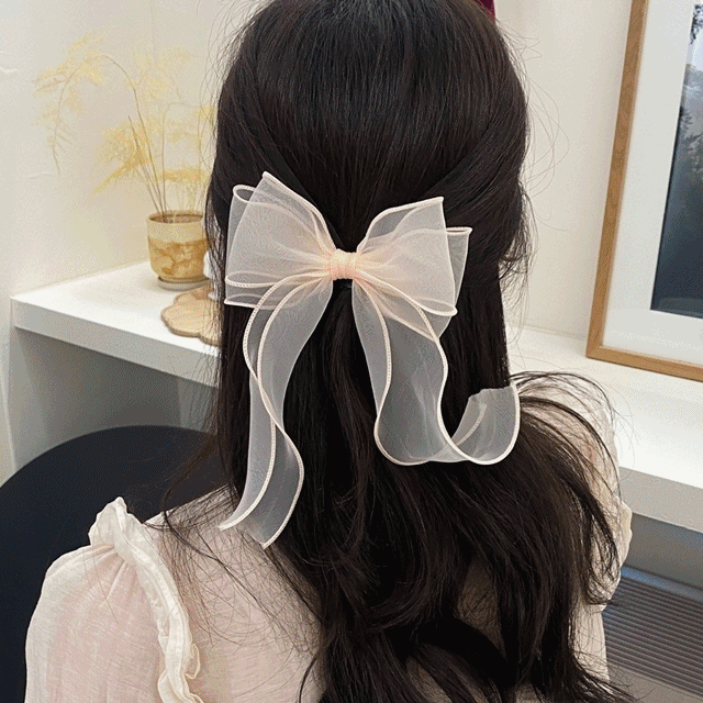 [1,1+1할인] 오간자 쉬폰 리본 헤어집게핀 13컬러