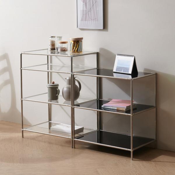 미드센츄리 무드 스텐 강화유리 모듈선반 600 3단 4color