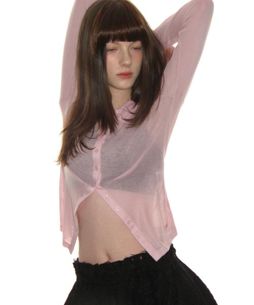 시어 카라 버튼 탑_핑크