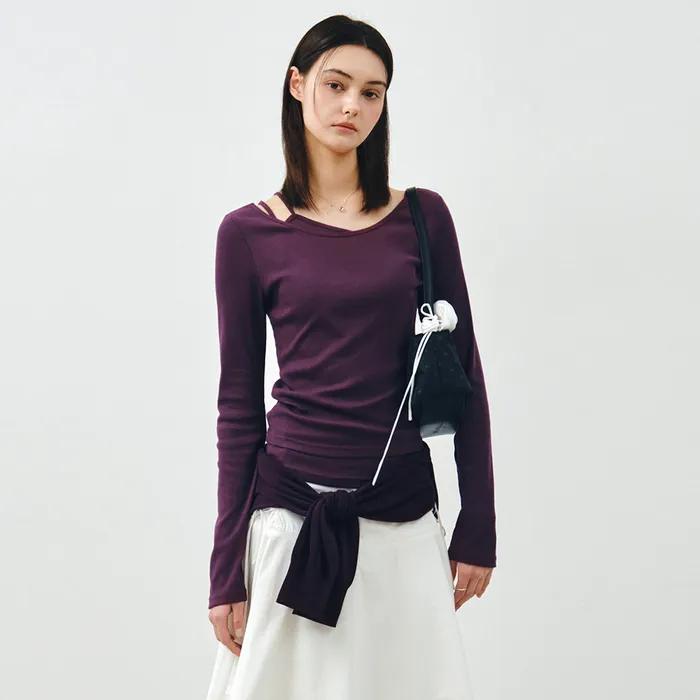 [SET] 보트넥 레이어드 골지 티셔츠 바이올렛 MDTS087VIOLET