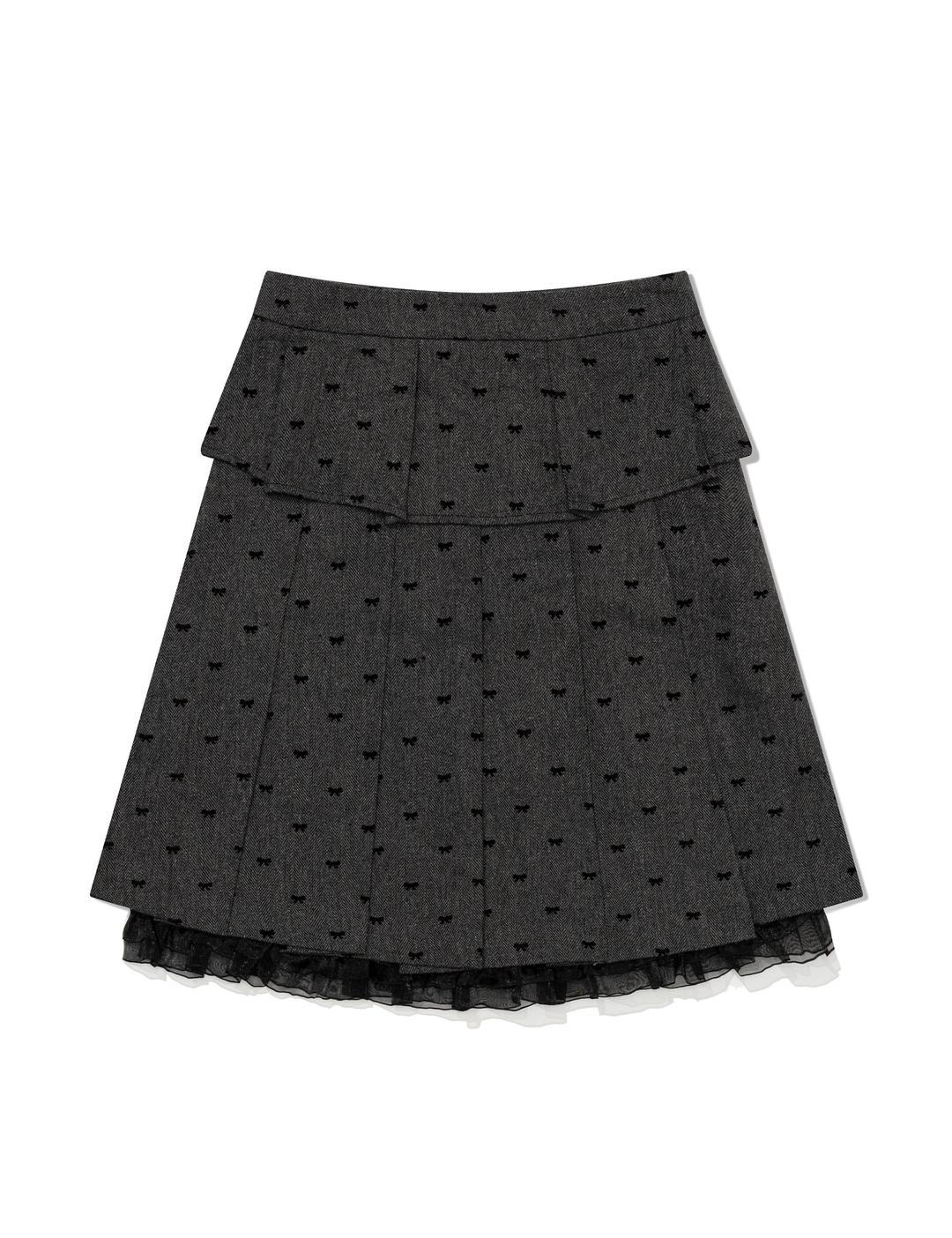RIBBON MIDI SKIRT(CHARCOAL)