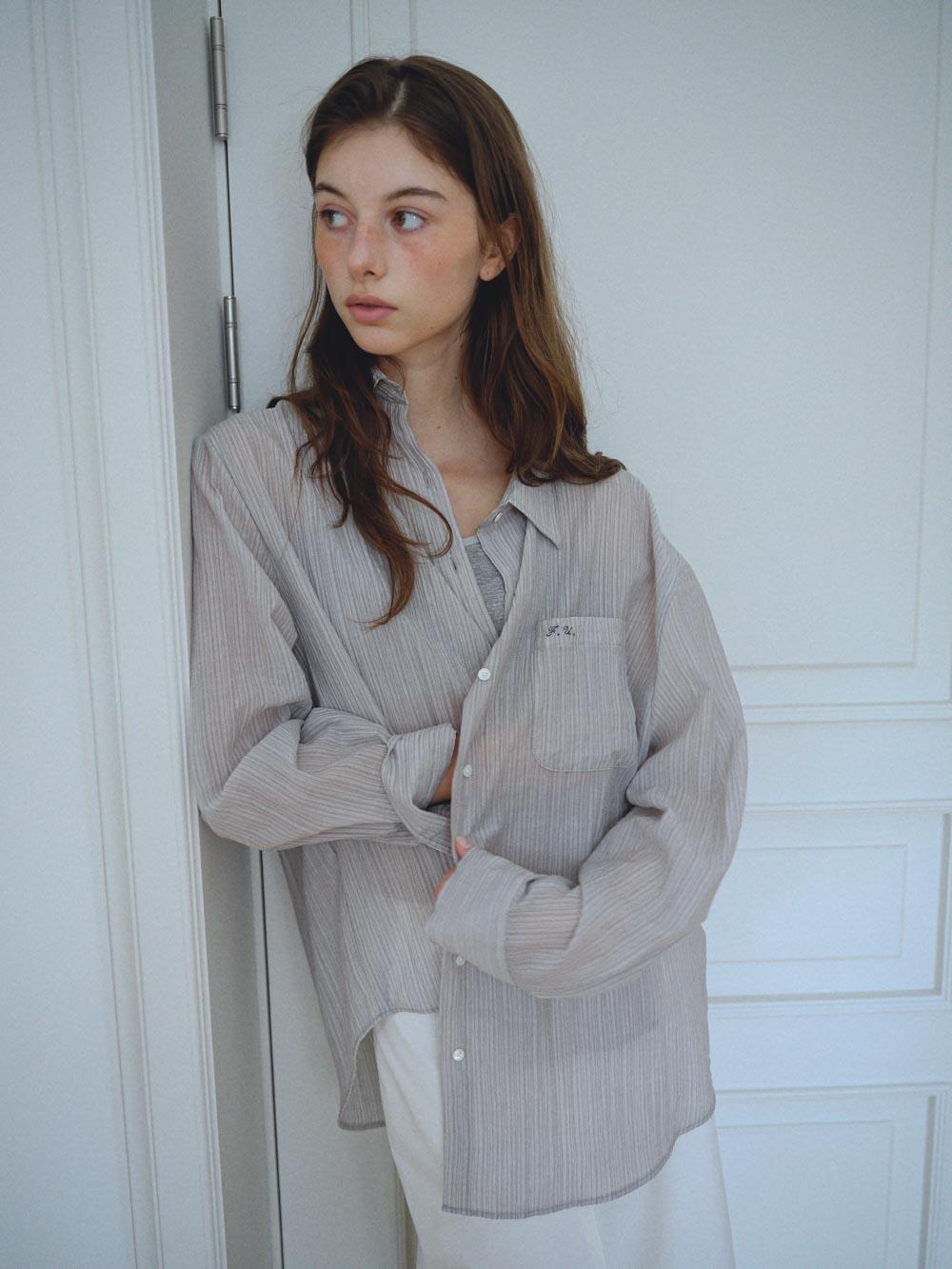 Pleated Logo Shirt ( gray )