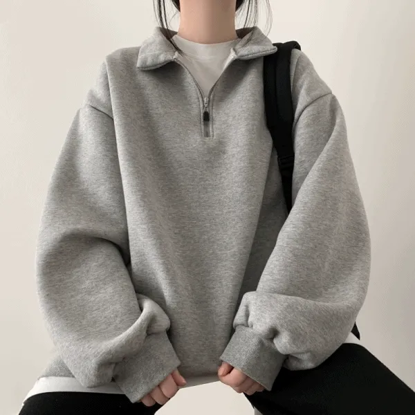 [기모/데일리!] 무지 카라 반집업 루즈핏 기모 맨투맨 [4color]