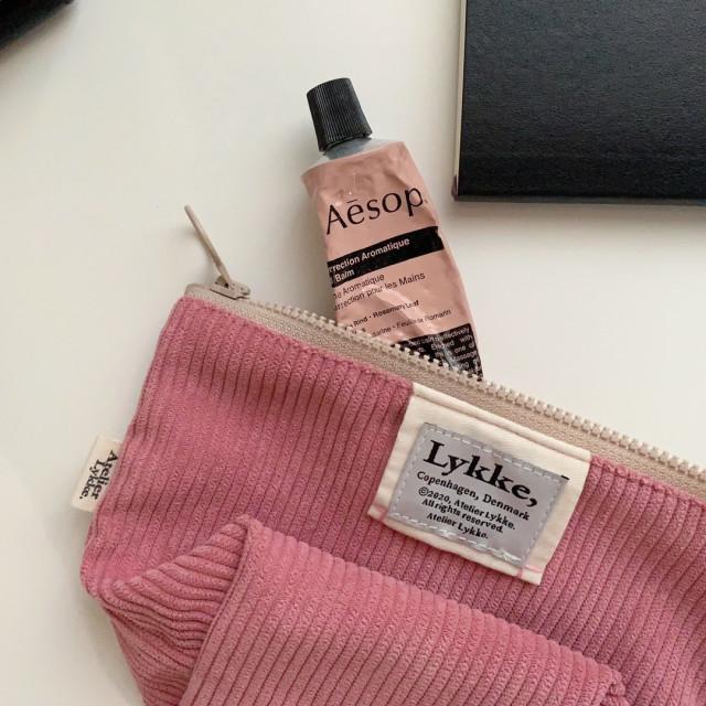 [아틀리에리케] Lykke corduroy rose pink 코듀로이 지퍼 화장품파우치