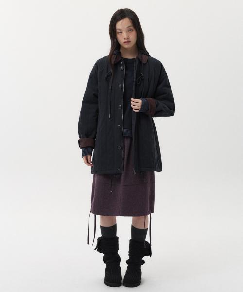 CORDUROY COLLAR QUILTED JACKET, NAVY