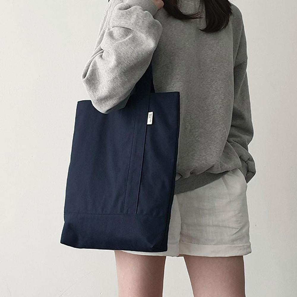 무지 트윌 캔버스 심플라인 에코백 딥네이비