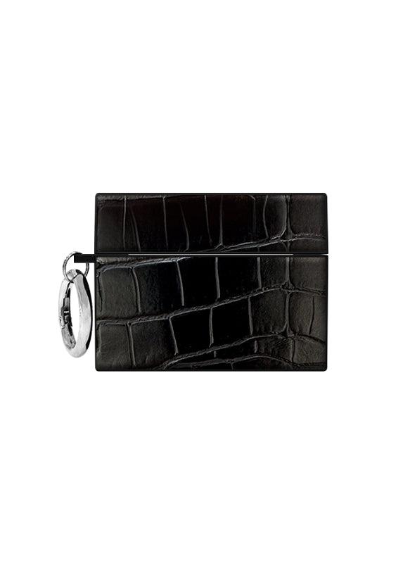 Black Crocodile Faux Leather SQUARE AirPods Case