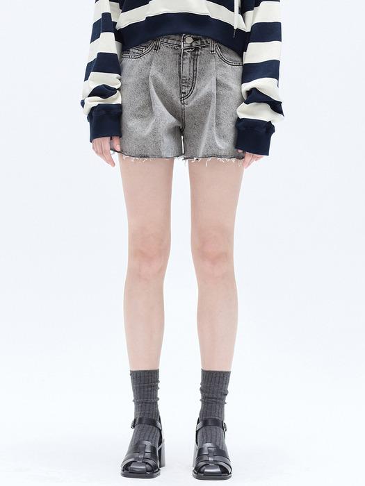 PINTUCK DENIM SHORTS_GREY