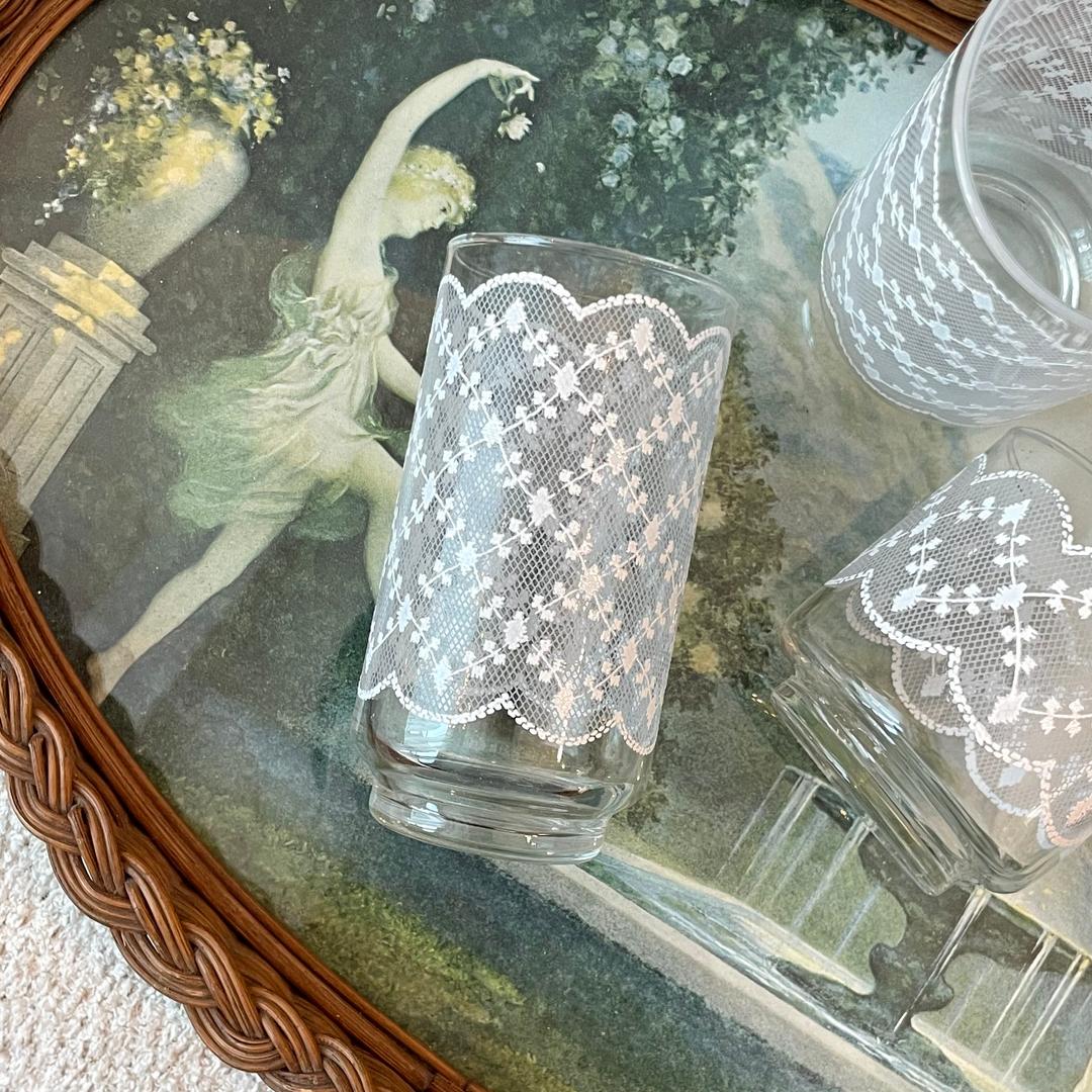 vintage white lace glass (2 sizes)