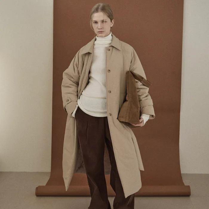French Padded Long Coat (Beige)