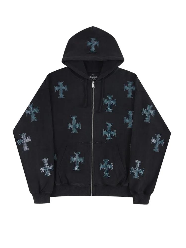 언노운 런던 Rhinestone 라인스톤 대거 코튼 후드 집업