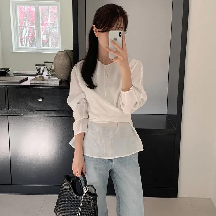 [6th] [알로하 PICK] Crinkle strap blouse [KNSS05BL01]_Ivory