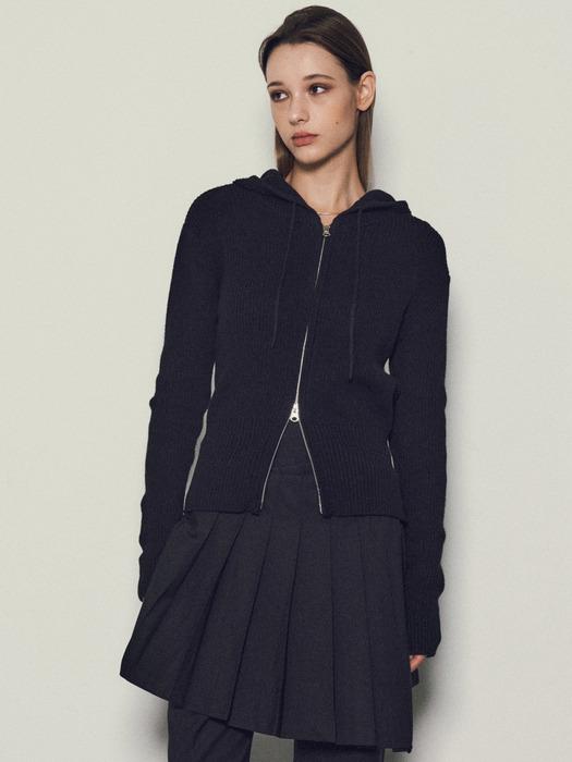 Cashmere BCI Cotton Hood Zip-Up Knit_CTK224(Black)