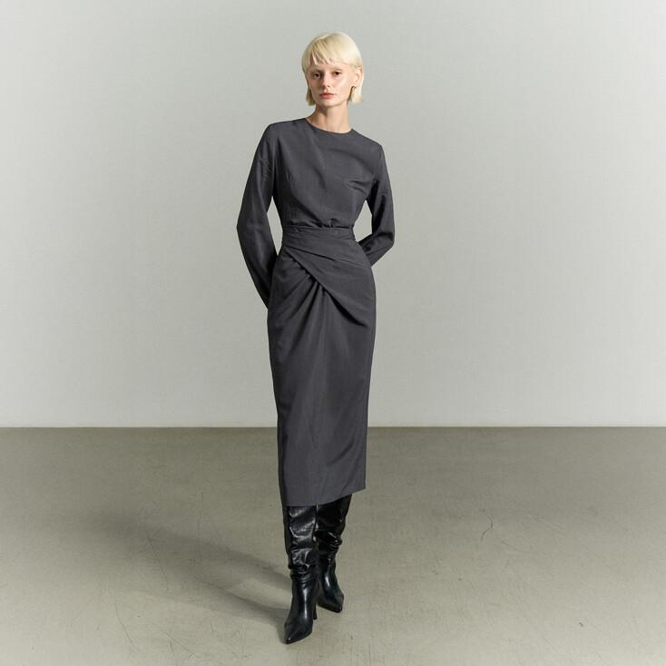 WRAP WAIST MIDI DRESS