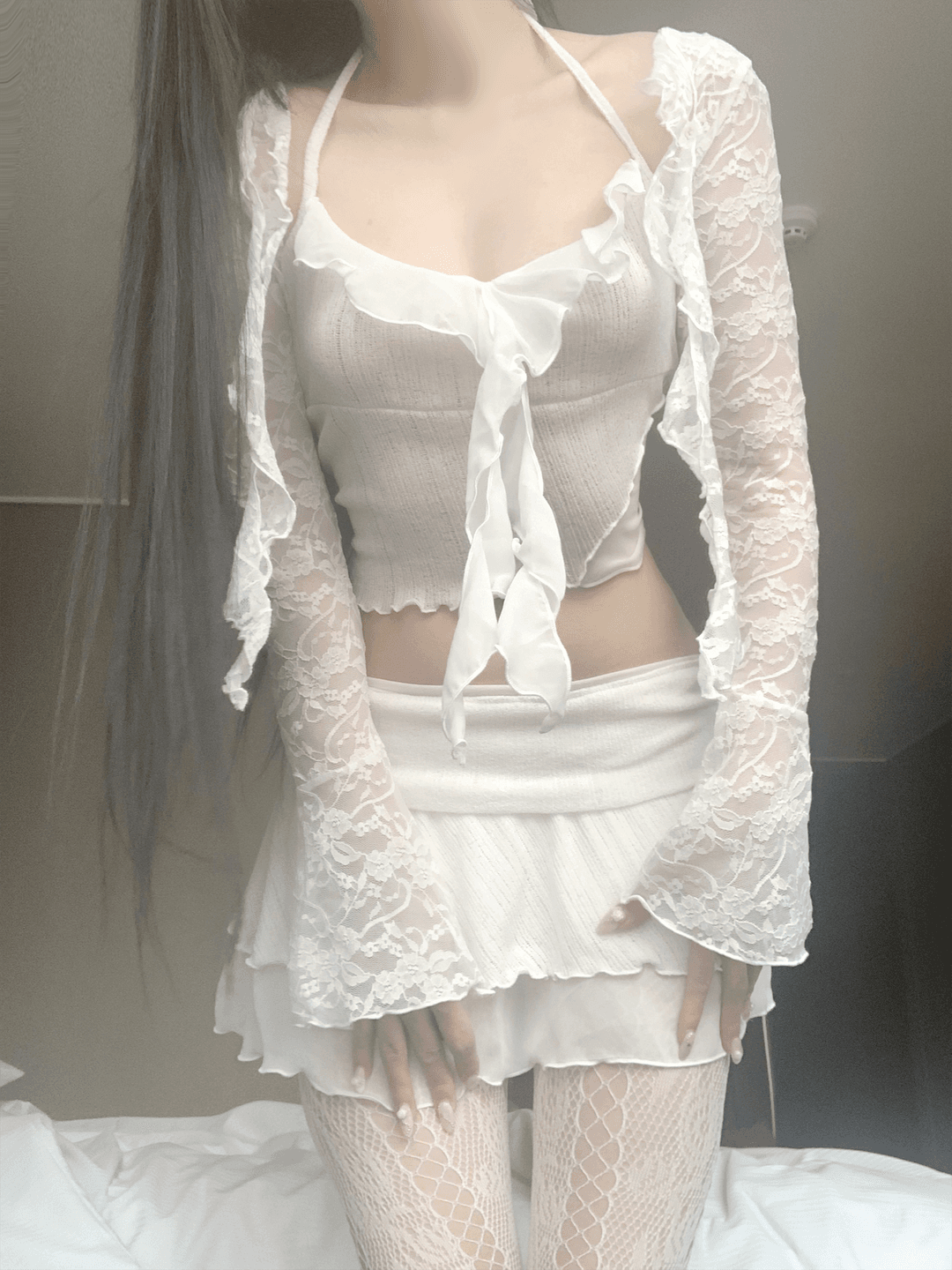 Garnia flower lace cardigan (white)