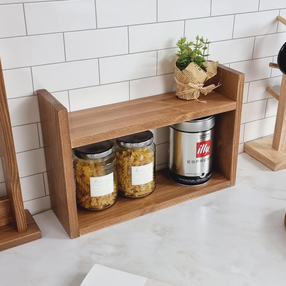 빈티지 엔틱 우드 원목 미니 나무 주방 틈새 양념통 2단 선반 (개방형)