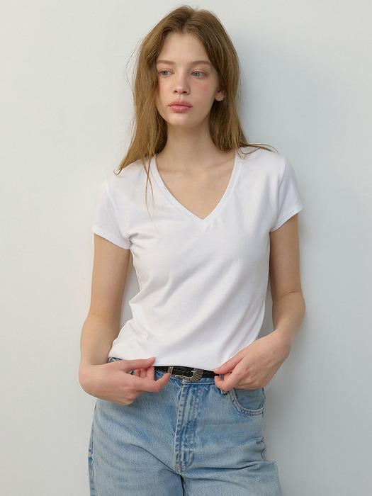 로고라벨 브이넥 반팔 티셔츠_6COLORS