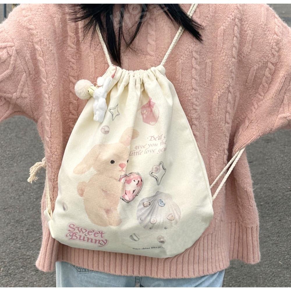 스트링 백팩 토끼 귀여운 숄더백 여자 여학생 가방 드로스트링 데이라이프 메쉬 가벼운백팩