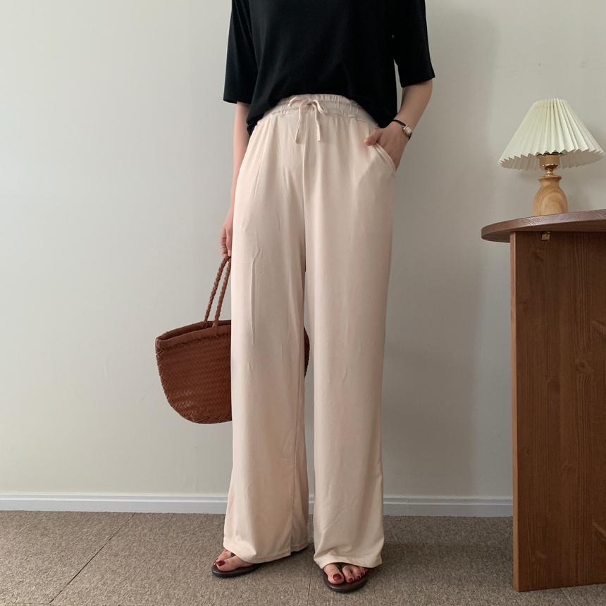 여름 차르르 시원한 잔골지 와이드 밴딩 롱 팬츠 츄리닝 트레이닝 바지 키큰여자 2546