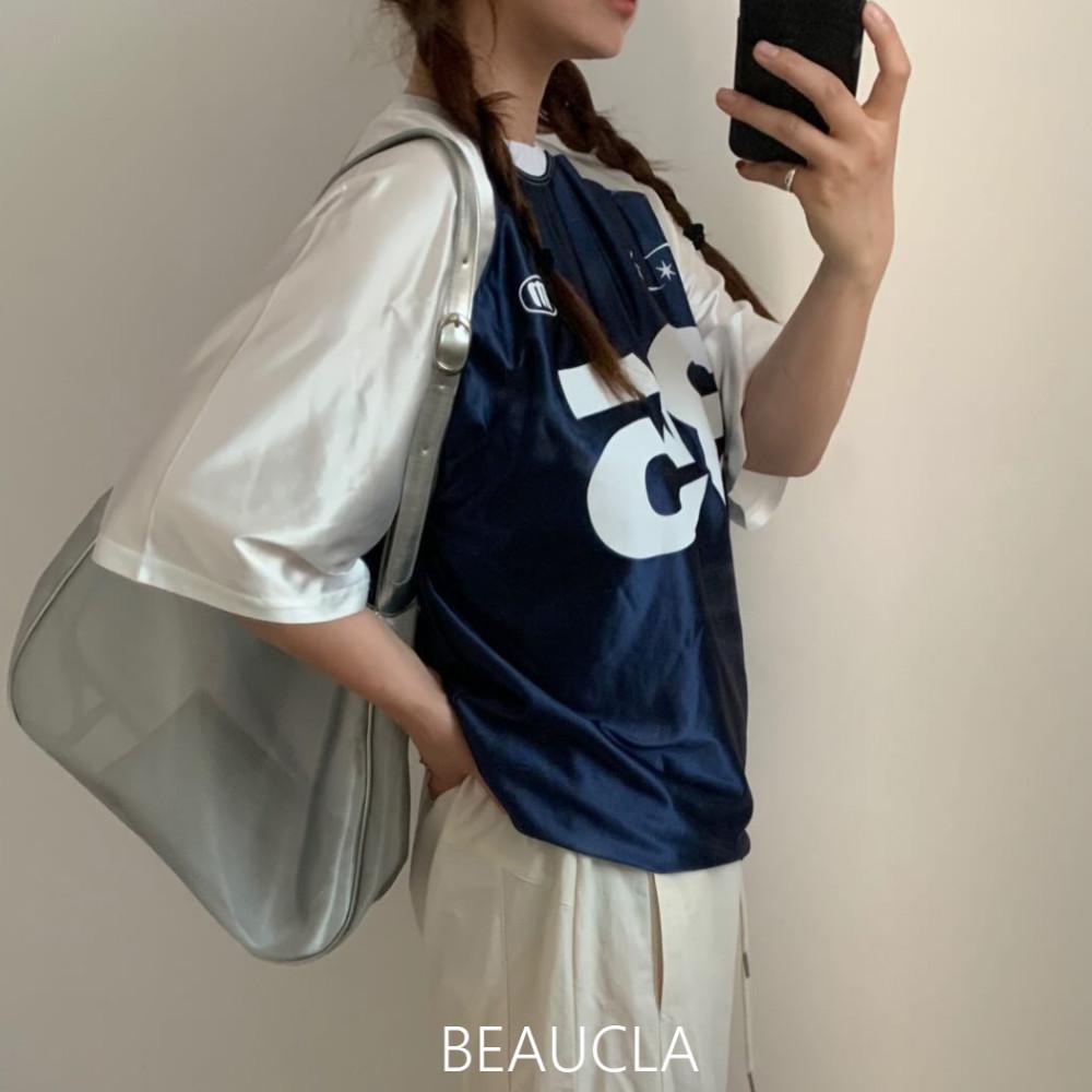 [당일 네이비] amiment 아미먼트 글로우 탑 오버핏 쿨링 라운드 반팔 나염 티셔츠 데일리 2col