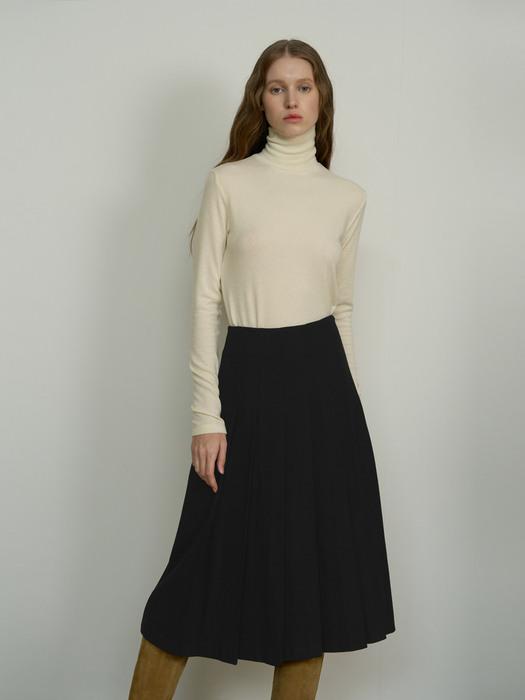 PLEATED WOOL SKIRT_BLACK