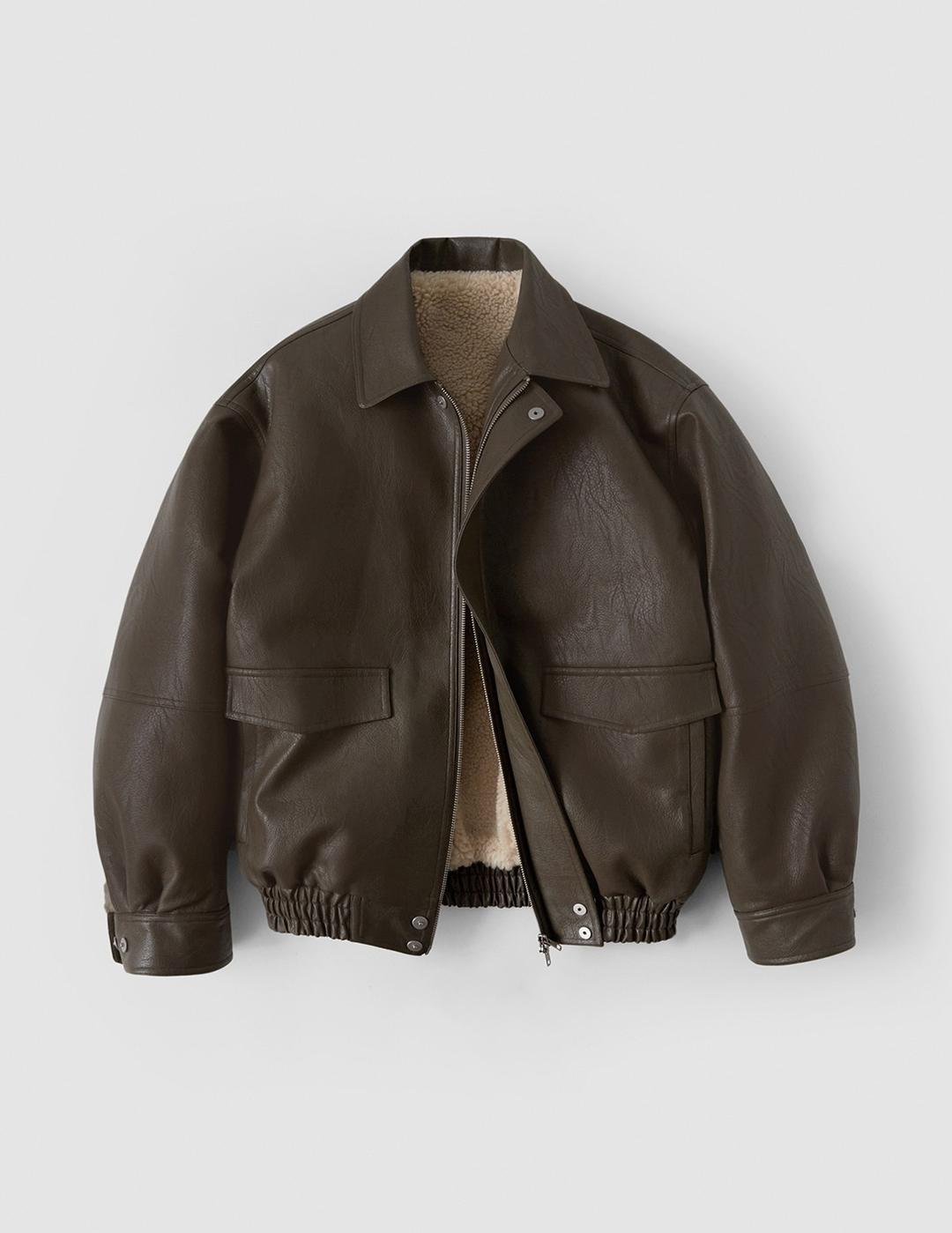 히든 레더 무스탕 점퍼_Brown