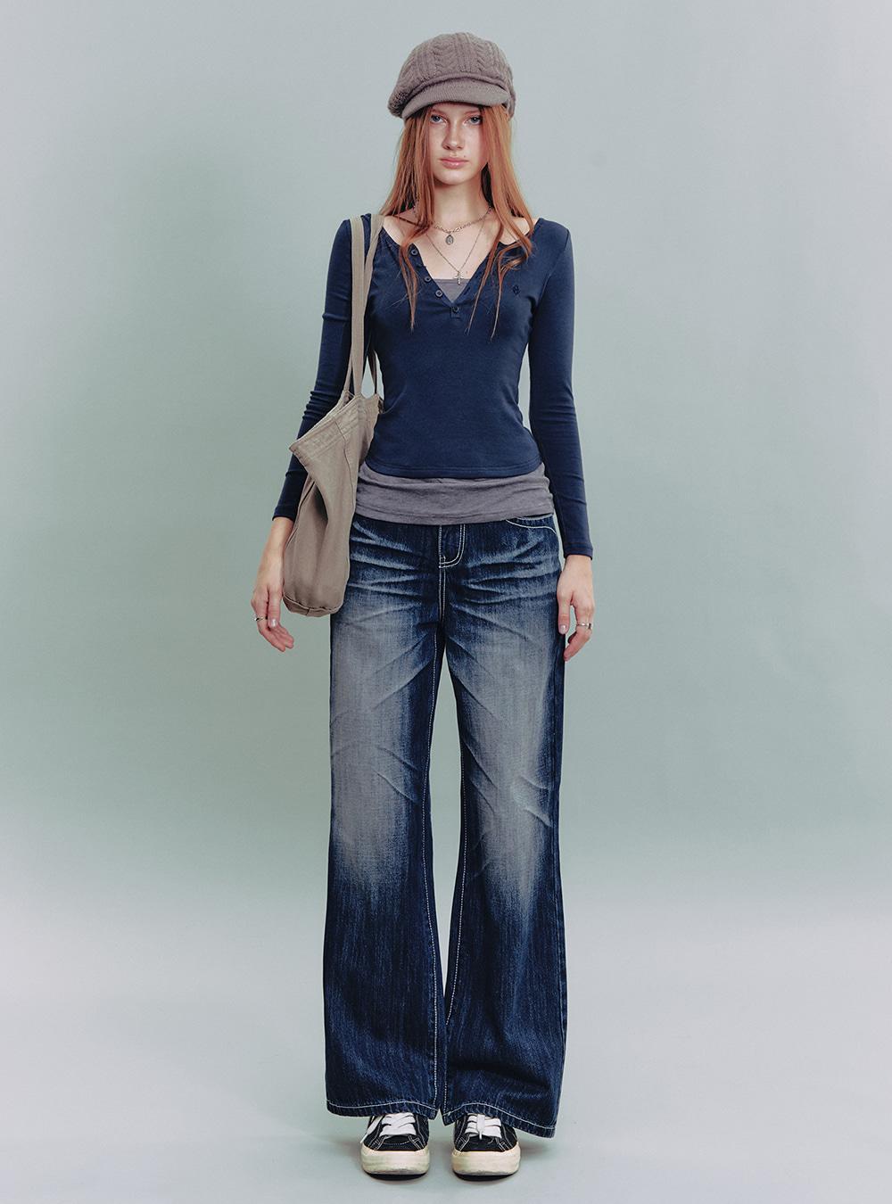 90s Studded Wide-Leg Denim Pants