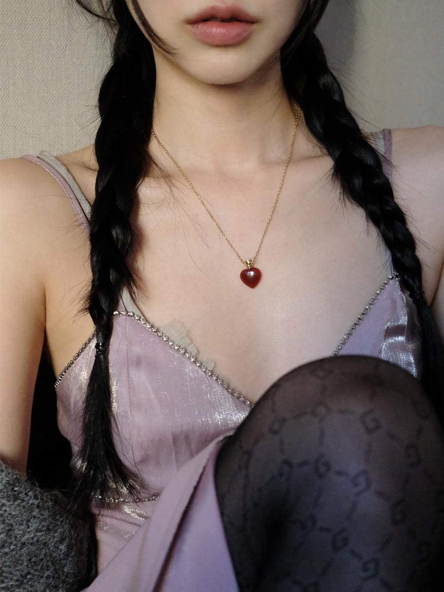 Vintage carnelian heart necklace(Gold)