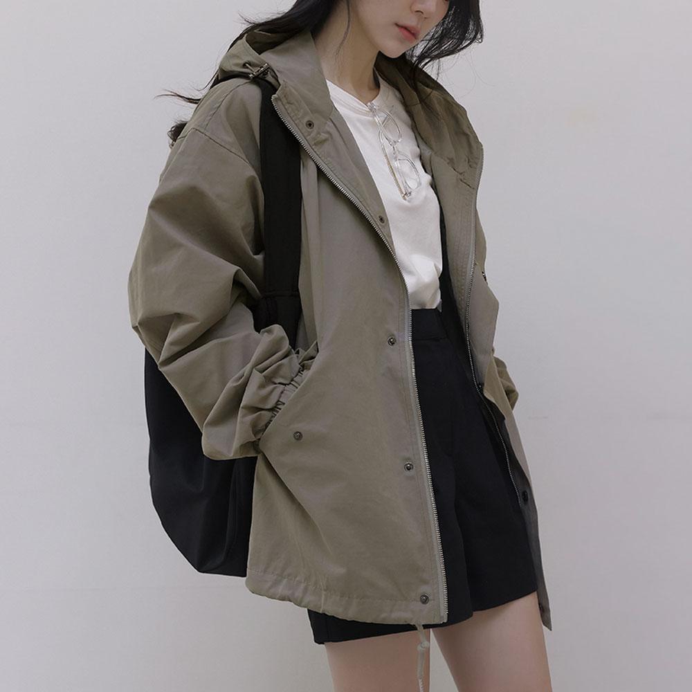 시덴 코튼 스트링 피치 후드 야상 점퍼 (봄/간절기/박시핏/캐주얼/포켓/지퍼/버튼/데일리룩)