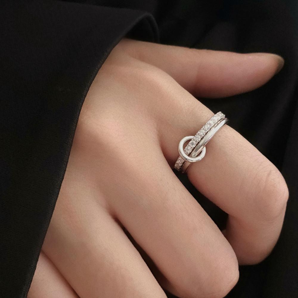 925실버 커넥터 두줄 레이어드반지 링크드 큐빅 반지