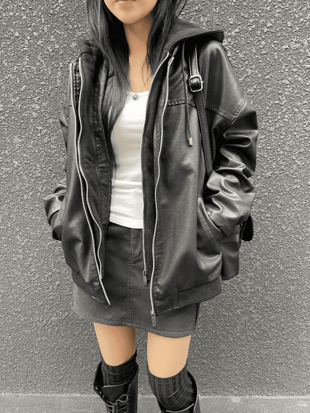 [재진행/UNISEX]후디 레더 패딩 점퍼(후드탈부착!)