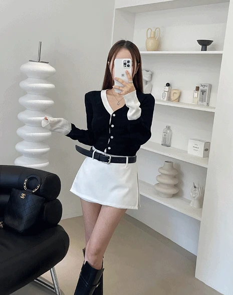 보미 배색 골지 가디건