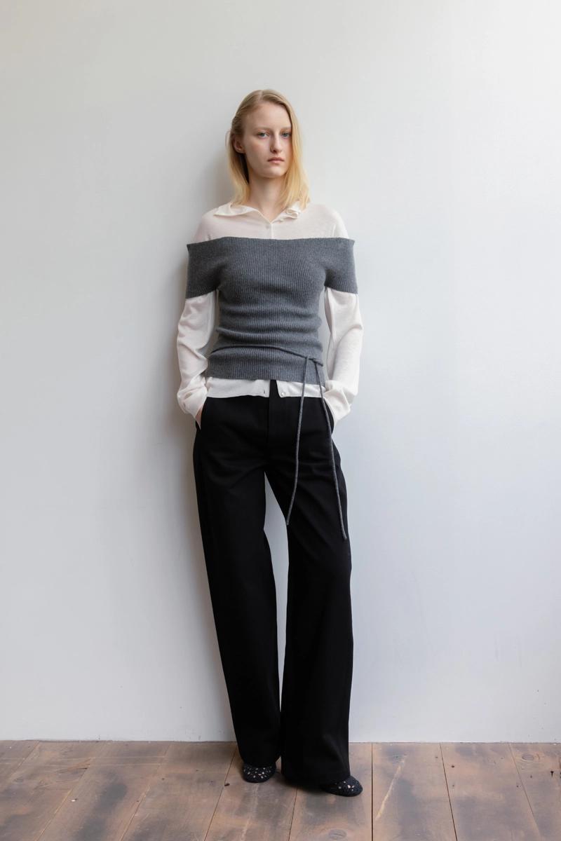 rrace - Rib Off Shoulder Top_Dark Gray