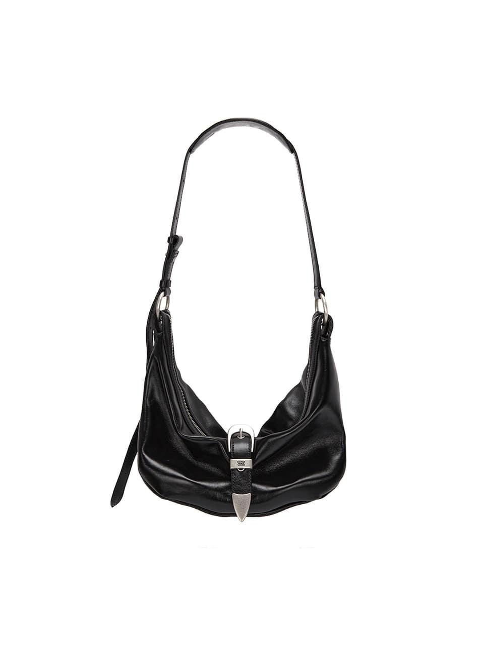 BELTED HOBO MEDIUM_black glossy plain