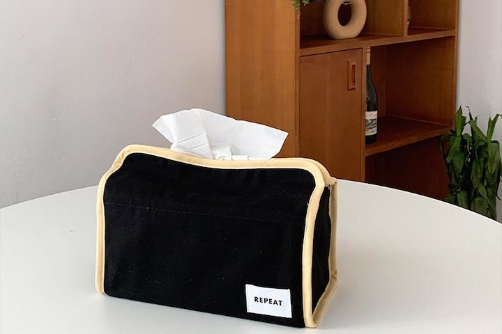 직사각 블랙 벨크로 각티슈 커버 찍찍이 휴지 케이스