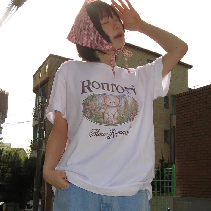 FLOWER CAT OVER FIT T SHIRT WHITE