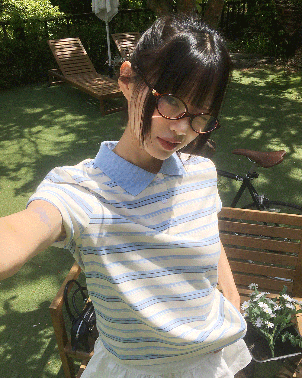 원더원더 아닉 스트라이프 PK 카라 티셔츠
