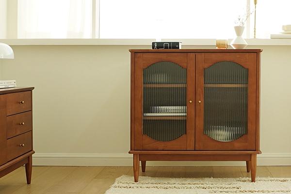 마브로 원목 아치형 유리 장식장/수납장_시나몬브라운