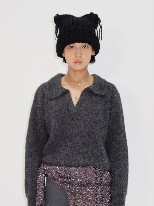 OPEN HACHI COLLOR KNIT, CHARCOAL