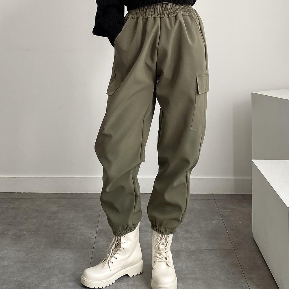 여자 융기모 오버핏 카고조거팬츠 융털 밴딩 편한바지 여성 겨울밍크