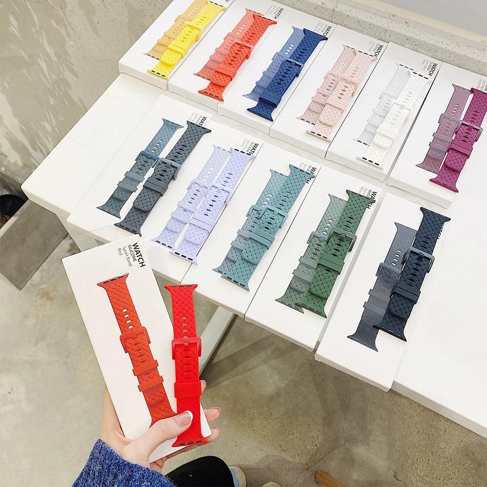 Correa-iWatch 시리즈 7 6 SE 5 4 브레이드 실리콘 스트랩, 애플 시계 밴드 44mm 40mm 45mm 41mm 42mm 38mm 시계 밴드 팔찌 벨트