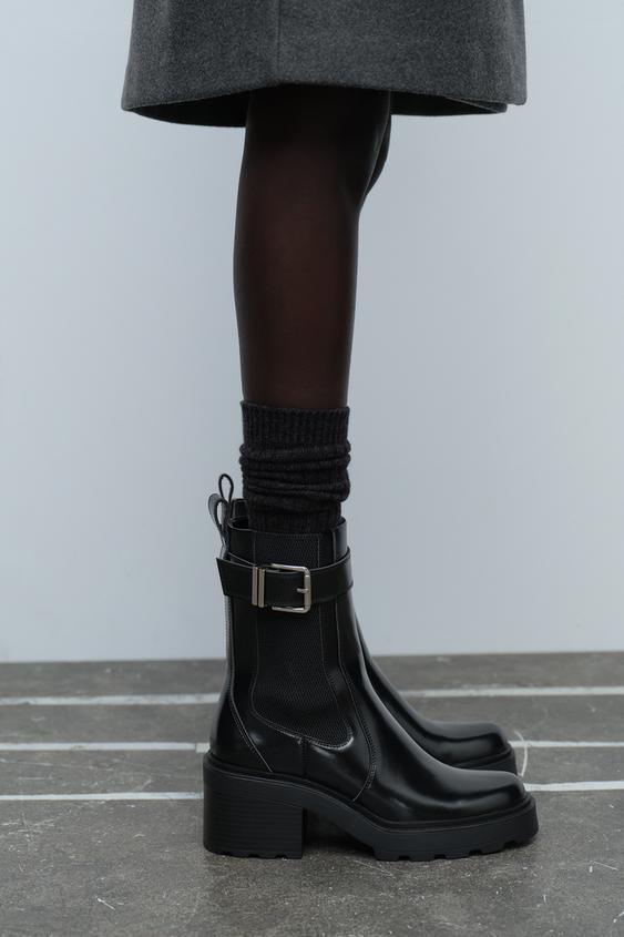 CHELSEA BUCKLE HEELED ANKLE BOOTS