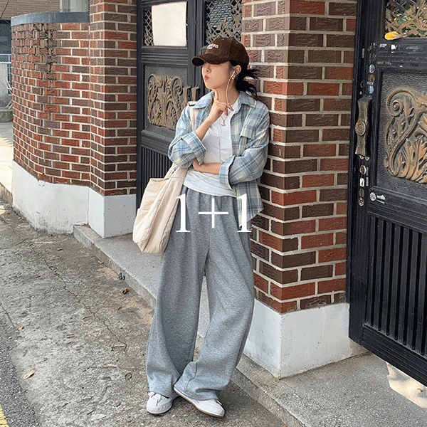 [1+1][일반/기모][남녀공용][숏,롱] 라이클 밴딩 와이드 팬츠