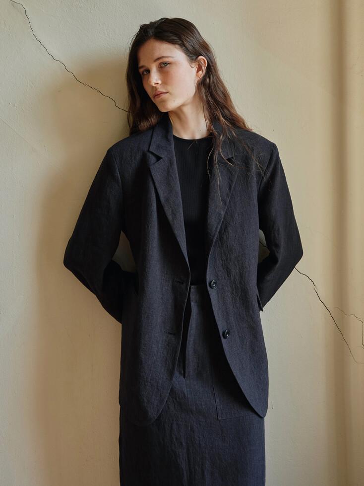 String linen jacket (Smoke black)