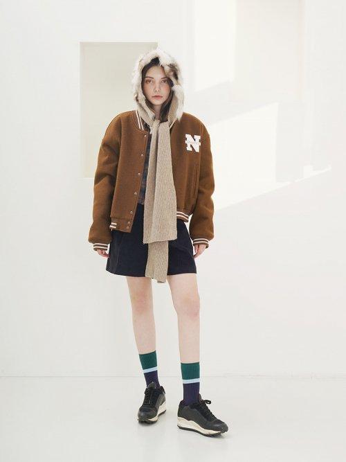 울 패치 바시티 자켓 BR